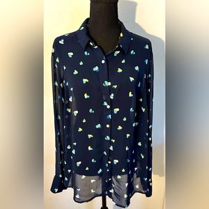 A NEW DAY semi sheer blue blouse with abstract flower print.
